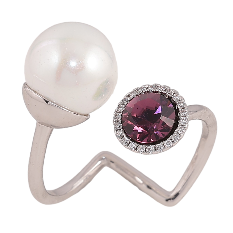 Кольцо Xuping цвет Родий с кр-ми Swarovski "Кристалл Amethyst с жемчужиной" фото №10