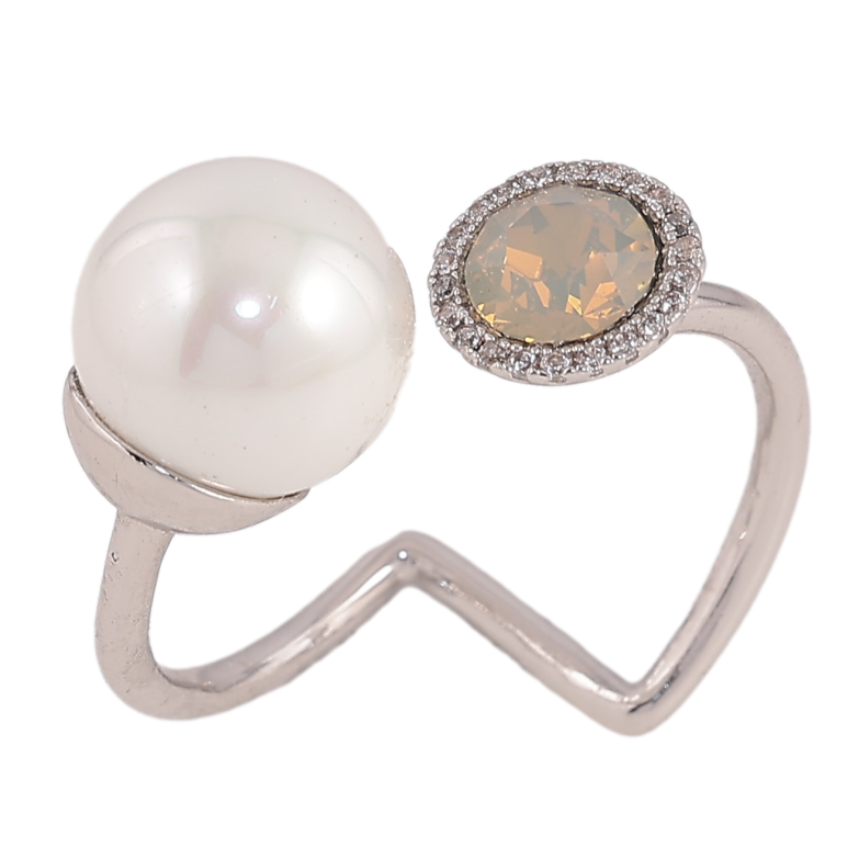 Кольцо Xuping цвет Родий с кр-ми Swarovski "Кристалл Sand Opal с жемчужиной" фото №9