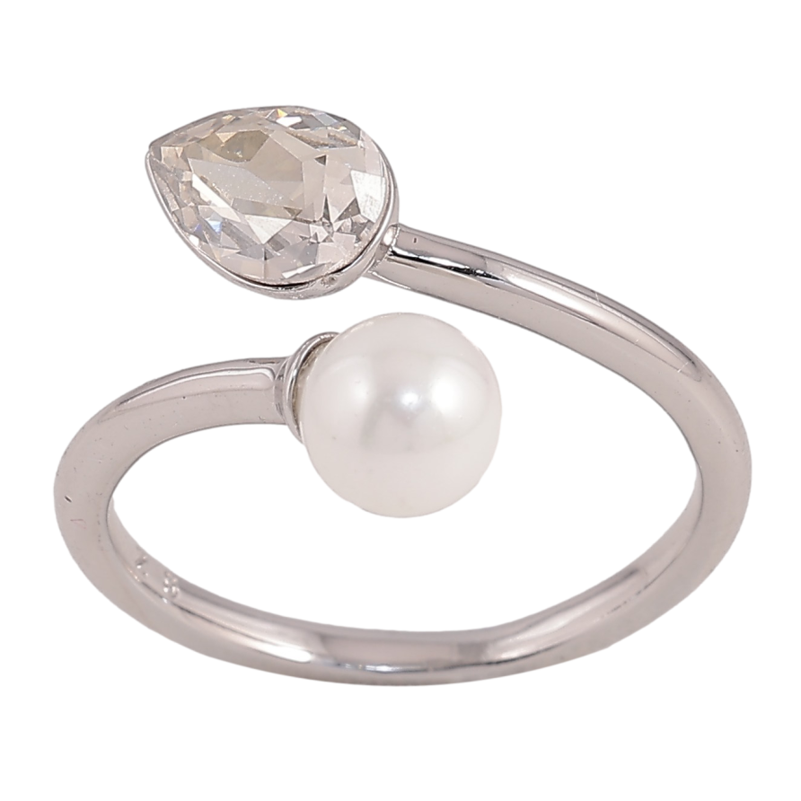 Кольцо Xuping цвет Родий с кр-ми Swarovski "Кристалл Clear с жемчужиной" фото №1