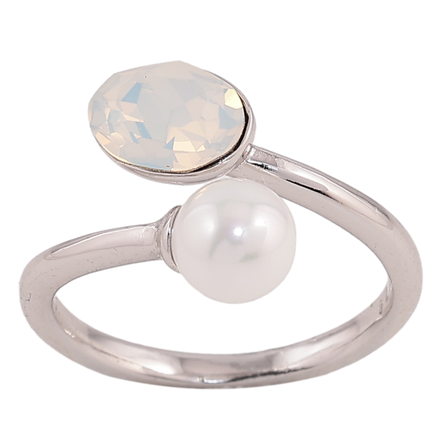 Кольцо Xuping цвет Родий с кр-ми Swarovski "Кристалл White Opal с жемчужиной" фото №1
