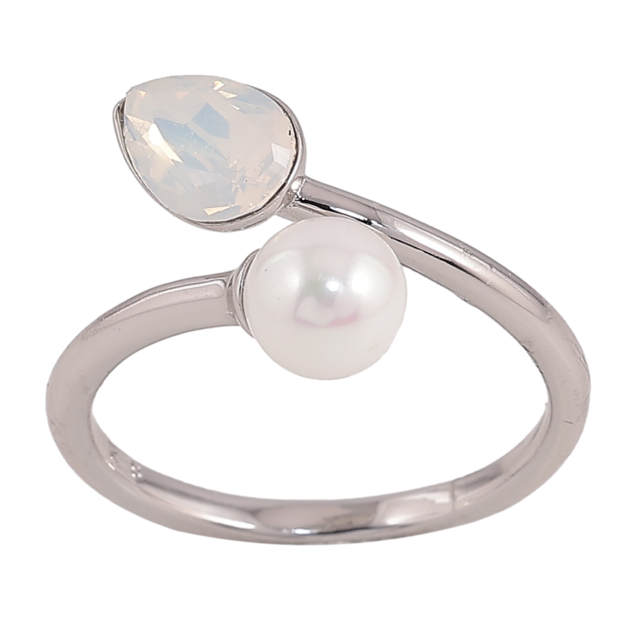 Кольцо Xuping цвет Родий с кр-ми Swarovski "Кристалл White Opal с жемчужиной" фото №1