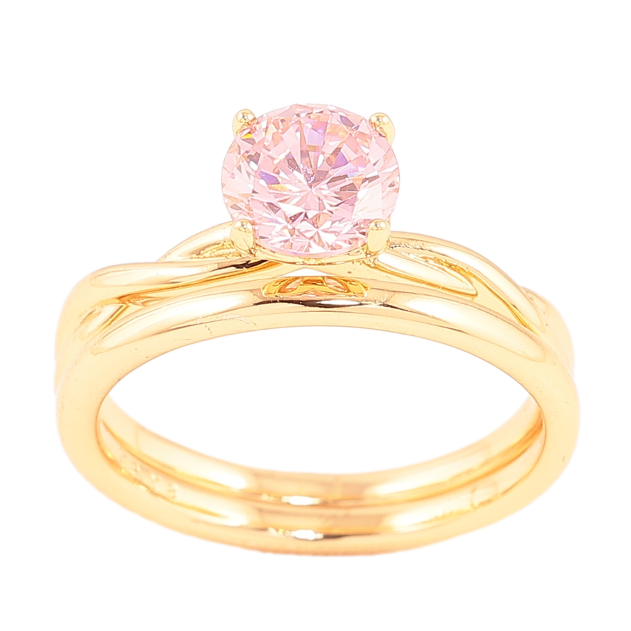 Кольцо Xuping цвет позолота 18K двойное с розовым кристаллом фото №1