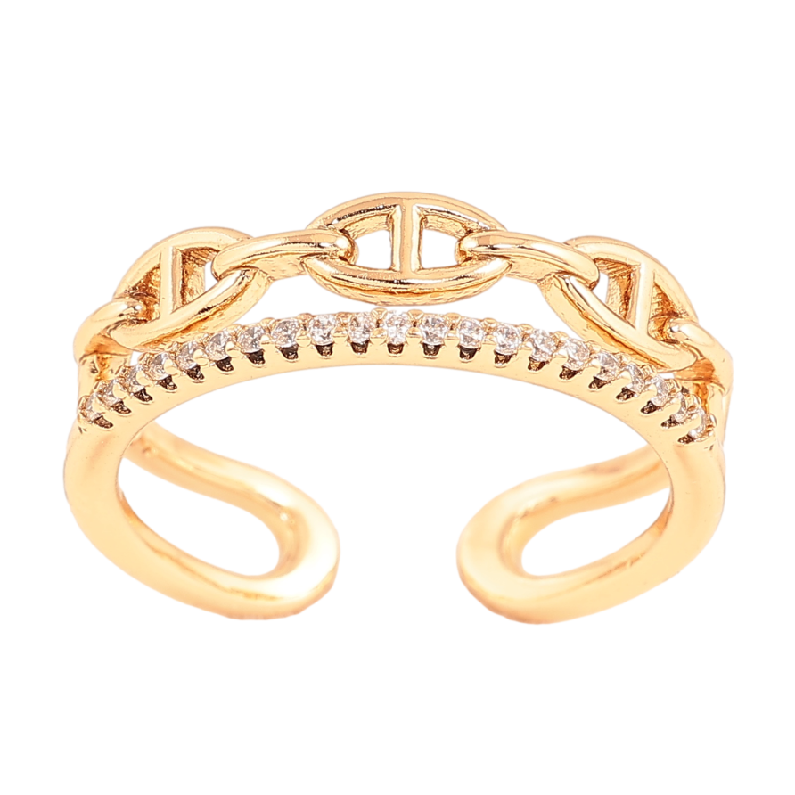 Каблучка Xuping колір позолота 18K візерунок ланцюжок з кришталевою доріжкою фото №1