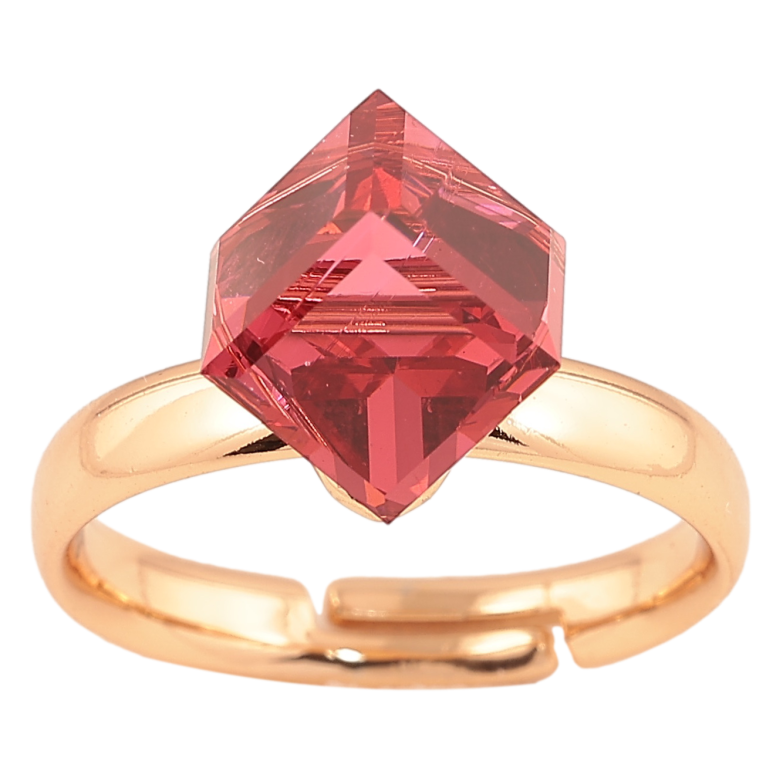 Каблучка Xuping колір позолота 18K з кристалами Swarovski кристальний куб Siam 8х8мм фото №15