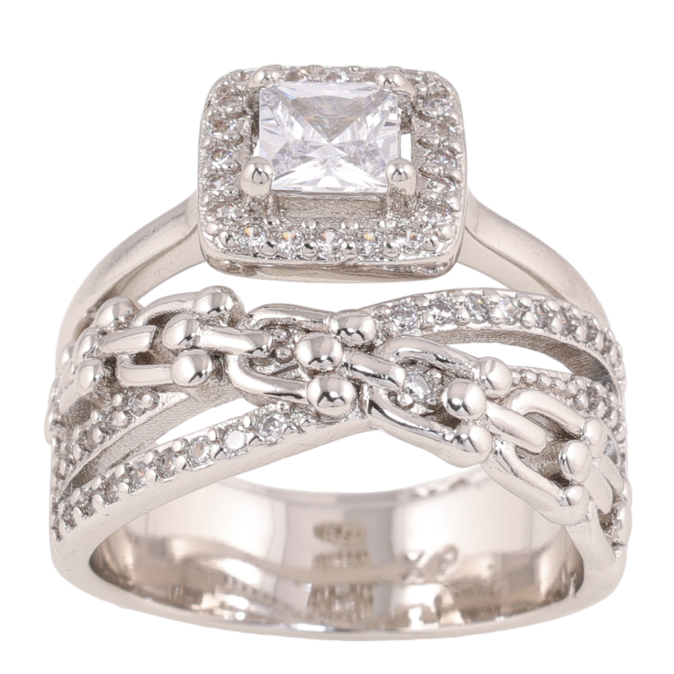 Каблучка Xuping колір родій подвійний візерунок ланцюжок з кристалами фото №23