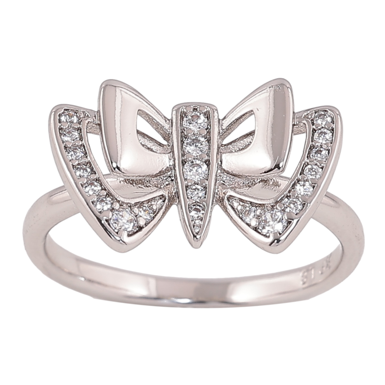 Каблучка Xuping колір родій візерунок бант з кристалами фото №2 Каблучка Xuping колір родій візерунок бант з кристалами фото №2