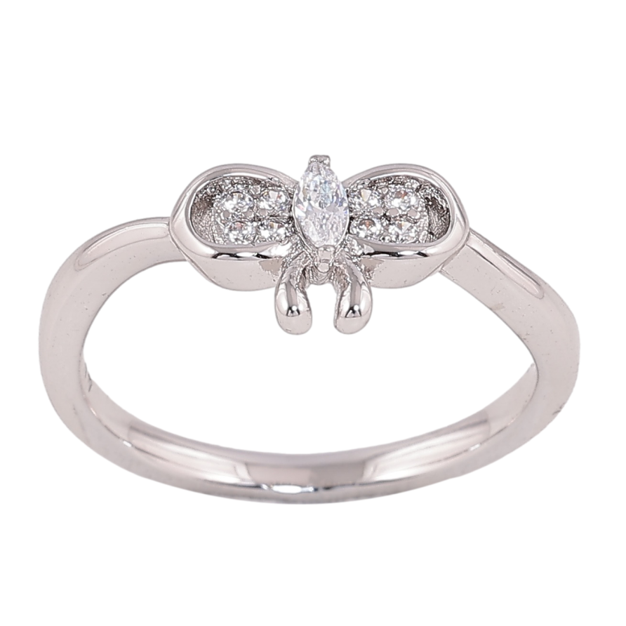 Каблучка Xuping колір родій бант з кристалами фото №1 Каблучка Xuping колір родій бант з кристалами фото №1