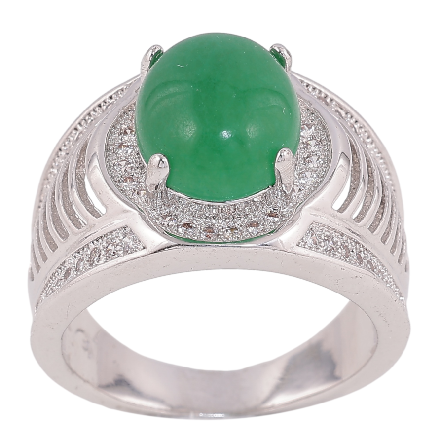 Перстень Xuping колір родій вставка зелений камінь фото №1 Перстень Xuping колір родій вставка зелений камінь фото №1