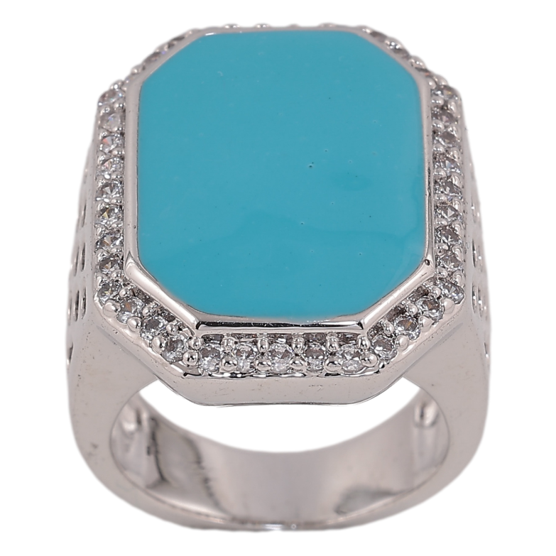 Перстень Xuping колір родій фарбування блакитною емаллю з кристалами фото №1 Перстень Xuping колір родій фарбування блакитною емаллю з кристалами фото №1