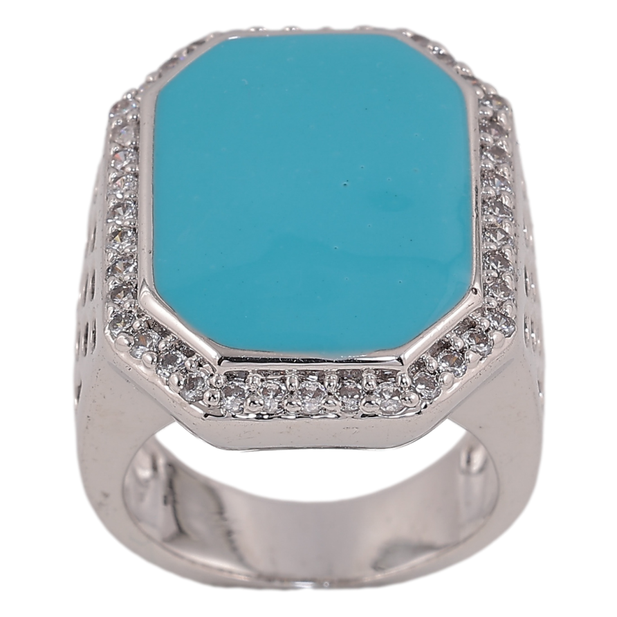 Перстень Xuping колір родій фарбування блакитною емаллю з кристалами фото №1 Перстень Xuping колір родій фарбування блакитною емаллю з кристалами фото №1