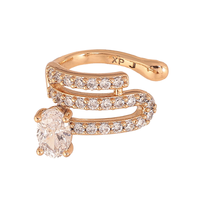 Сережки Xuping колір Позолота 18K моно-каффа "Візерунок з кристалами" фото №2 Сережки Xuping колір Позолота 18K моно-каффа "Візерунок з кристалами" фото №2