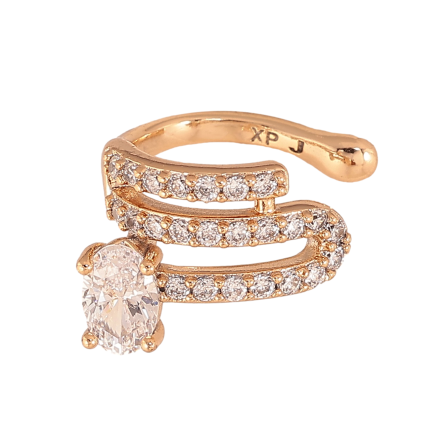 Сережки Xuping колір Позолота 18K моно-каффа "Візерунок з кристалами" фото №1 Сережки Xuping колір Позолота 18K моно-каффа "Візерунок з кристалами" фото №1