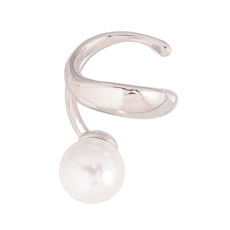 Сережки Xuping колір Родій моно-каффа "Візерунок з перлиною" (1шт) фото №1 Сережки Xuping колір Родій моно-каффа "Візерунок з перлиною" (1шт) фото №1