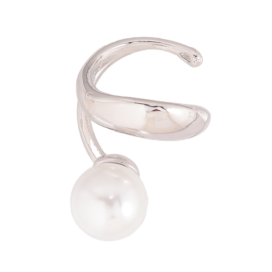 Сережки Xuping колір Родій моно-каффа "Візерунок з перлиною" (1шт) фото №1 Сережки Xuping колір Родій моно-каффа "Візерунок з перлиною" (1шт) фото №1