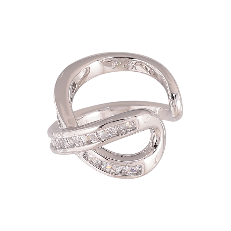 Серьги Xuping цвет Родий моно- каффа "Узор с кристаллами" фото №1