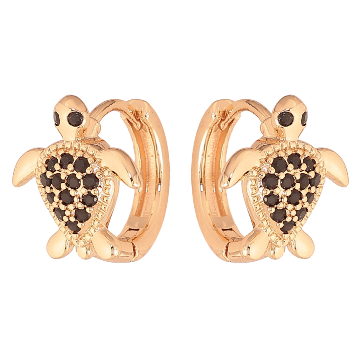 Сережки Xuping M&L колір 18K колечка "Черепашки з чорними кристалами" фото №3 Сережки Xuping M&L колір 18K колечка "Черепашки з чорними кристалами" фото №3