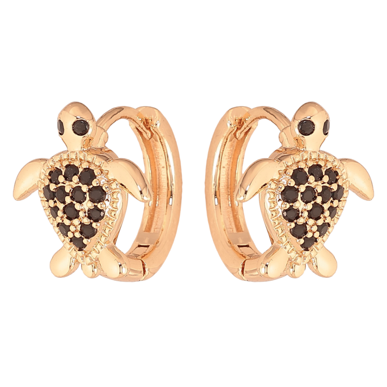 Сережки Xuping M&L колір 18K колечка "Черепашки з чорними кристалами" фото №1