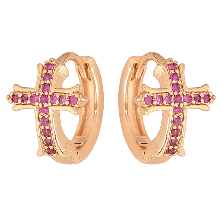 Сережки Xuping M&L колір 18K колечка "Хрестики з малиновими кристалами" фото №7 Сережки Xuping M&L колір 18K колечка "Хрестики з малиновими кристалами" фото №7