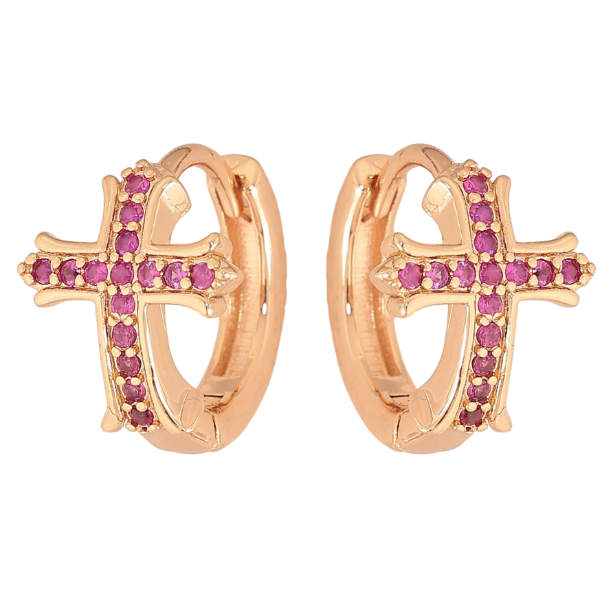 Сережки Xuping M&L колір 18K колечка "Хрестики з малиновими кристалами" фото №1