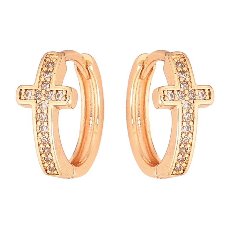 Серьги Xuping M&L цвет 18K колечки "Крестики с кристаллами" фото №7