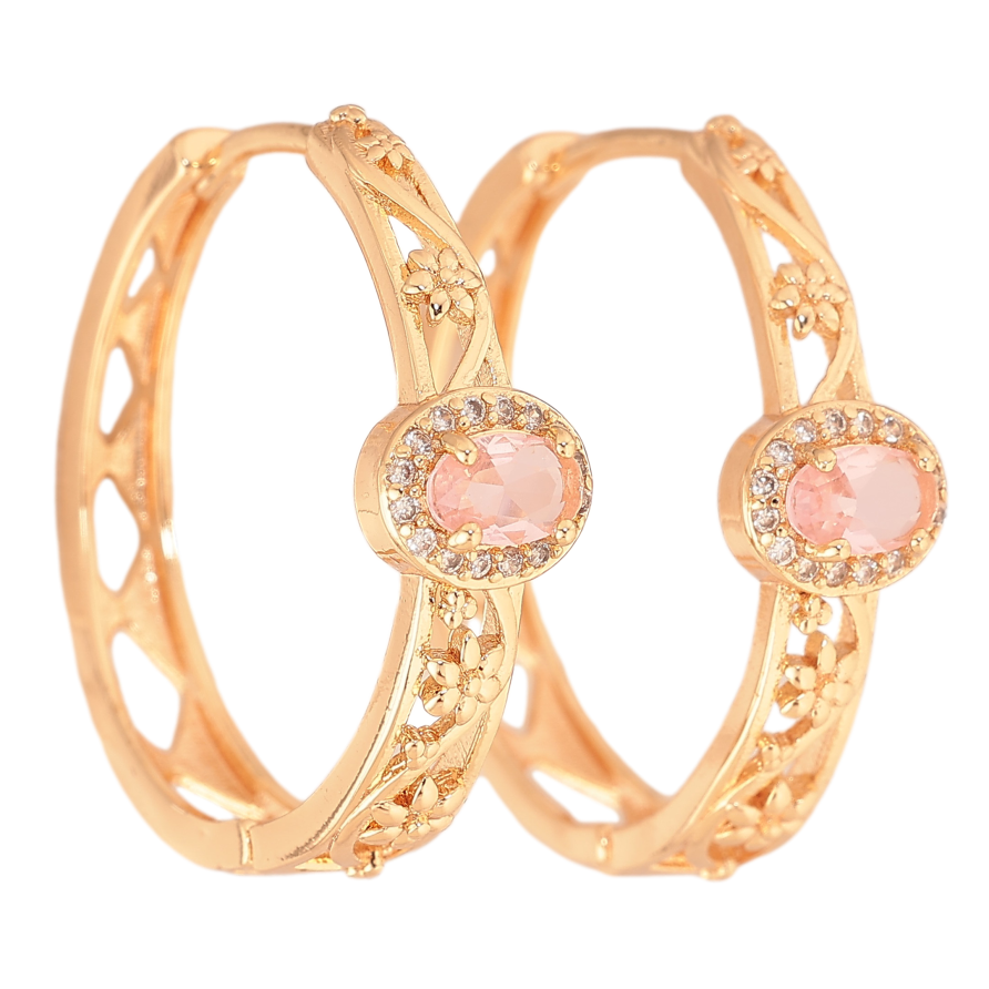 Сережки Xuping M&L колір 18K колечка "Квітковий візерунок з рожевою кристальною вставкою" фото №1