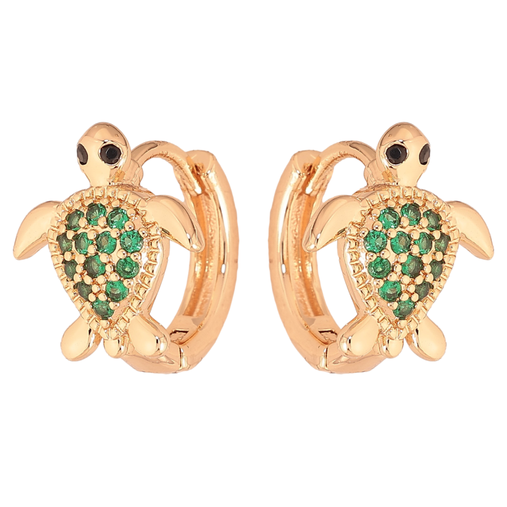 Сережки Xuping M&L колір 18K колечка "Черепашки з зеленими кристалами" фото №5 Сережки Xuping M&L колір 18K колечка "Черепашки з зеленими кристалами" фото №5