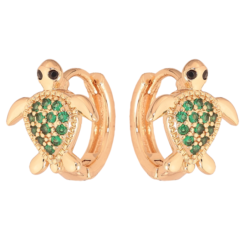 Серьги Xuping M&L цвет 18K колечки "Черепашки с зелеными кристаллами" фото №1