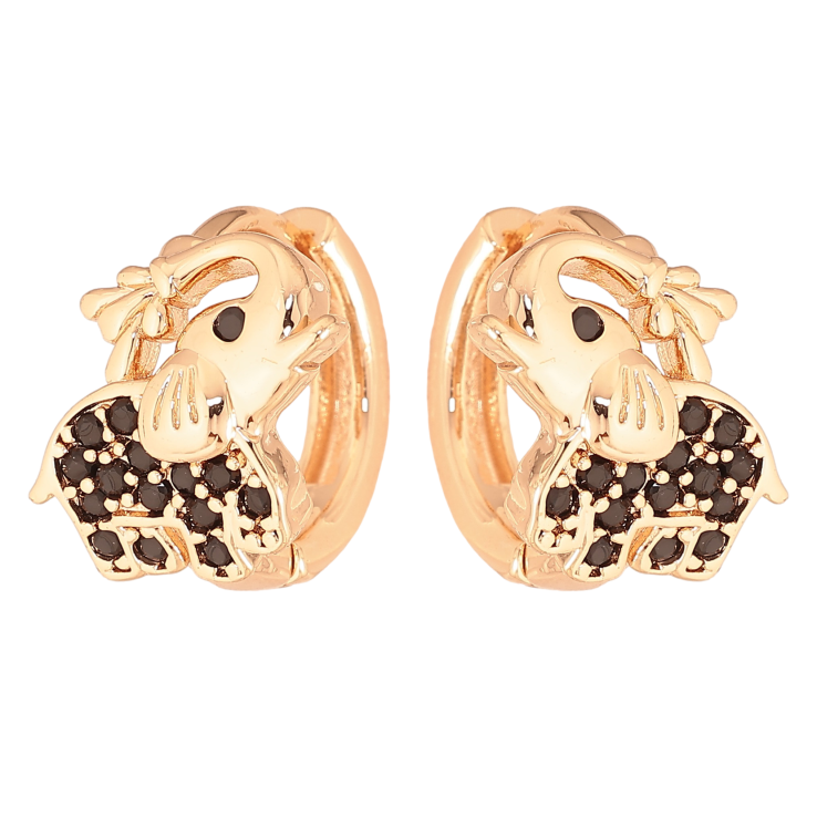 Сережки Xuping M&L колір 18K колечка "Слоненята з чорними кристалами" фото №4