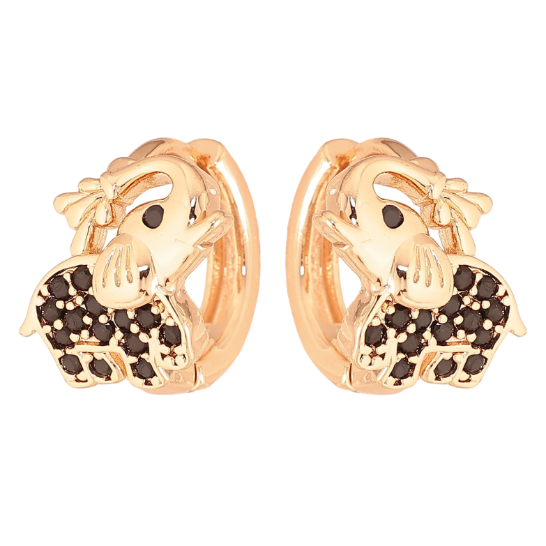 Сережки Xuping M&L колір 18K колечка "Слоненята з чорними кристалами" фото №7