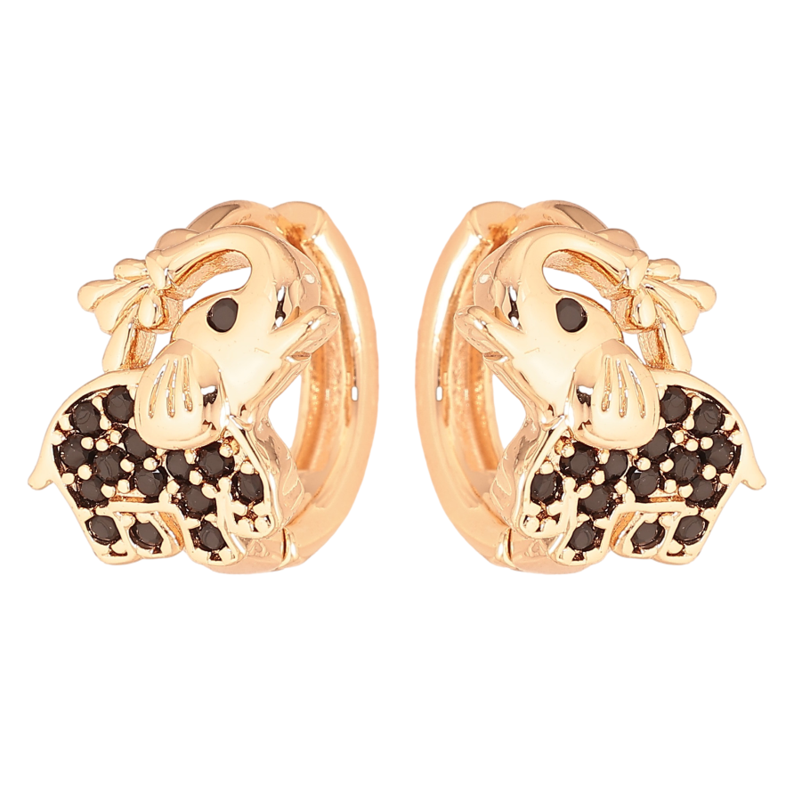 Серьги Xuping M&L цвет 18K колечки "Слоники с черными кристаллами" фото №1