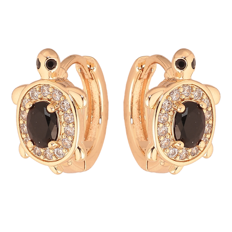 Сережки Xuping M&L колір 18K колечка "Черепашки з чорними кристалами" фото №8