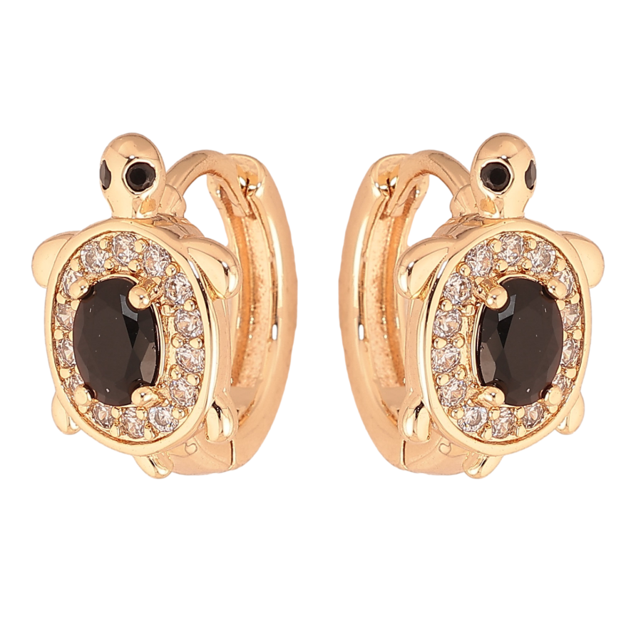 Сережки Xuping M&L колір 18K колечка "Черепашки з чорними кристалами" фото №1