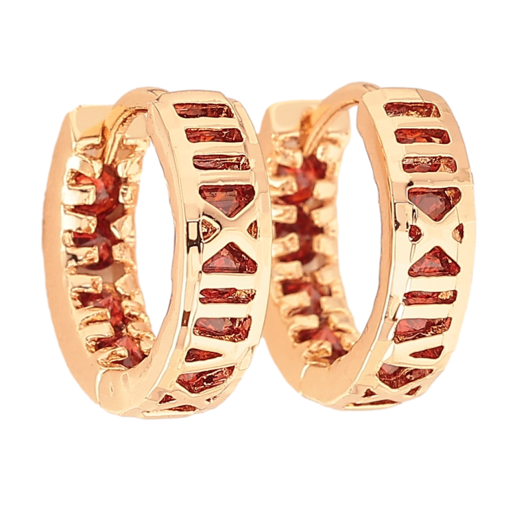 Сережки Xuping M&L колір 18K колечка "Візерунок римські цифри з червоними кристалами" фото №23