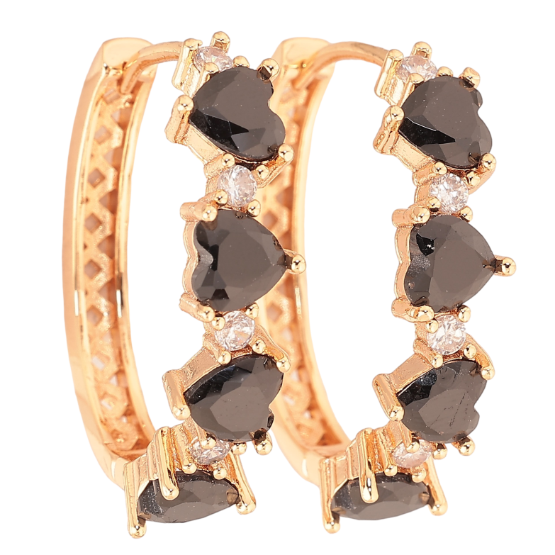 Серьги Xuping M&L цвет 18K колечки "Узор с черными кристальными сердечками" фото №1