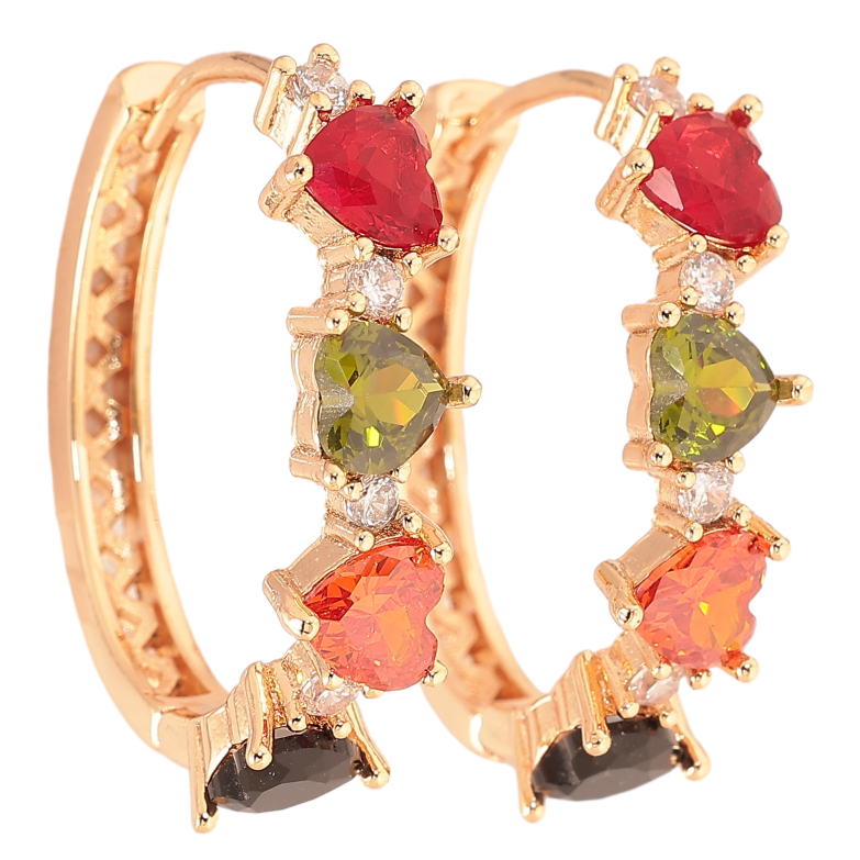 Серьги Xuping M&L цвет 18K колечки "Узор с разноцветными кристальными сердечками" фото №1