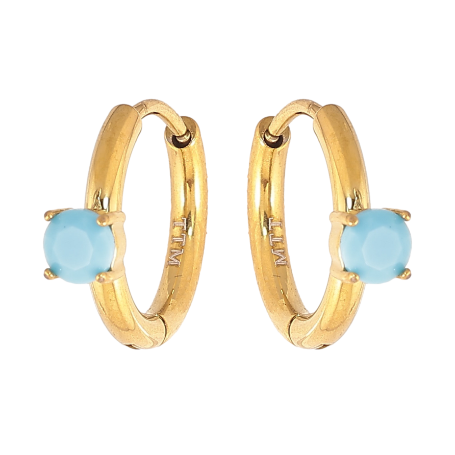 Серьги Xuping TTM Stainless Steel цвет 14К колечки "Голубые кристаллы" фото №1