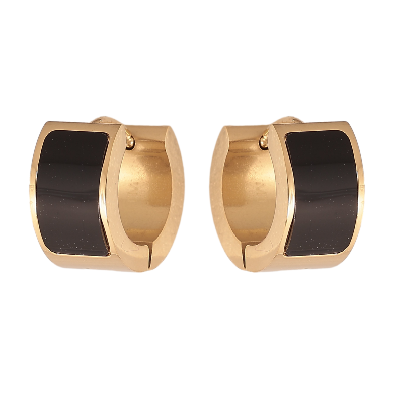Серьги Xuping TTM Stainless Steel цвет 14К колечки "Черные вставки" фото №1