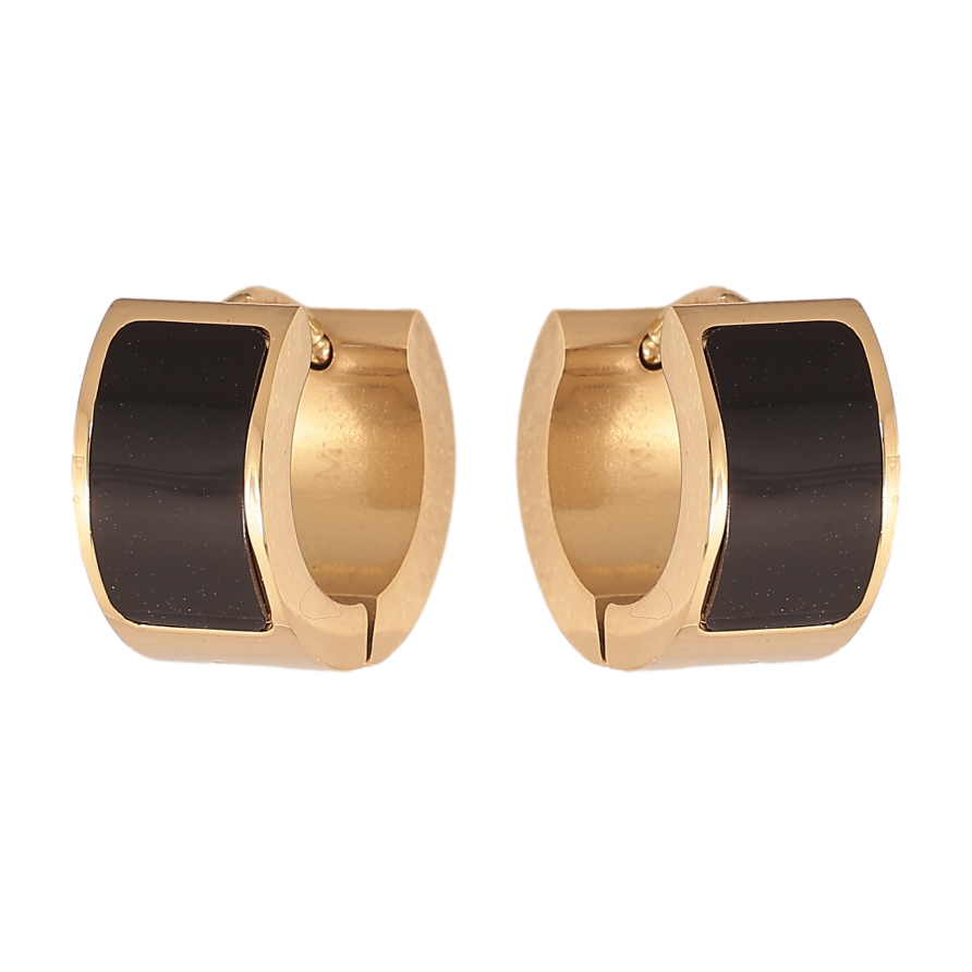 Серьги Xuping TTM Stainless Steel цвет 14К колечки "Черные вставки" фото №1