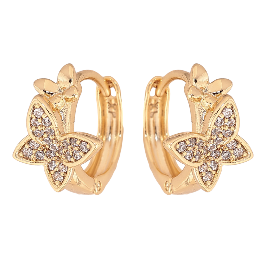 Сережки Xuping колір Позолота 14K колечка "Метелики з кристалами" фото №1