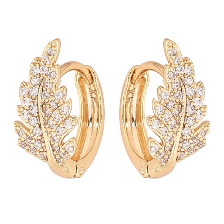 Сережки Xuping колір Позолота 14K колечка "Листочки з кристалами" фото №1