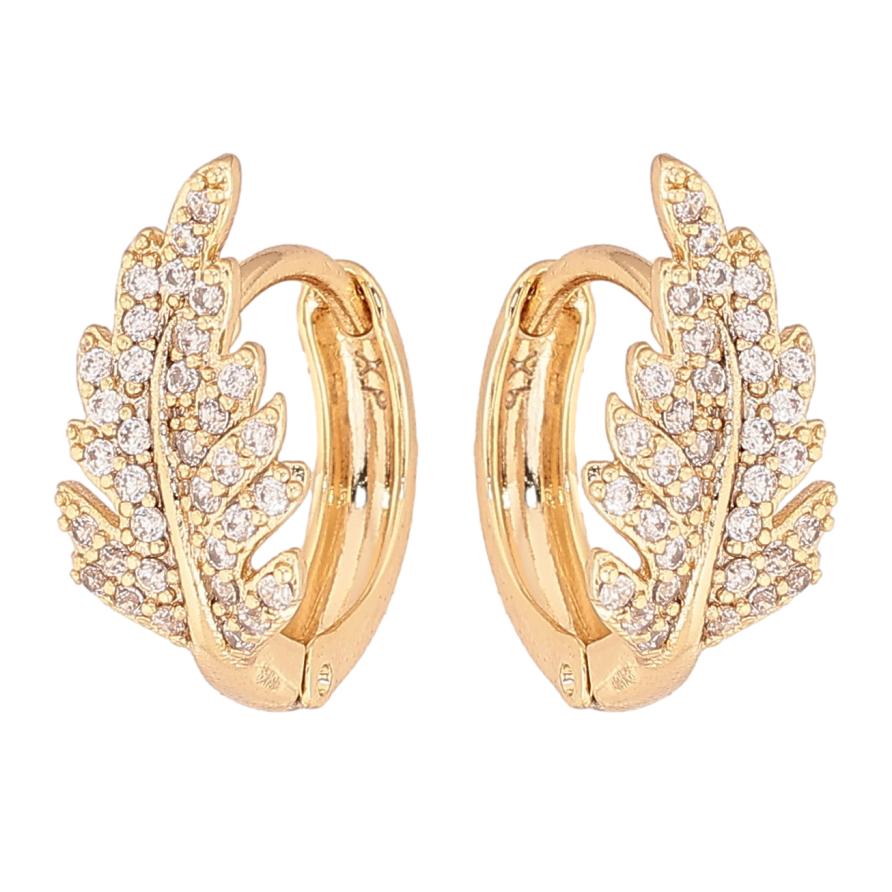 Серьги Xuping цвет Позолота 14K колечки "Листики с кристаллами" фото №1