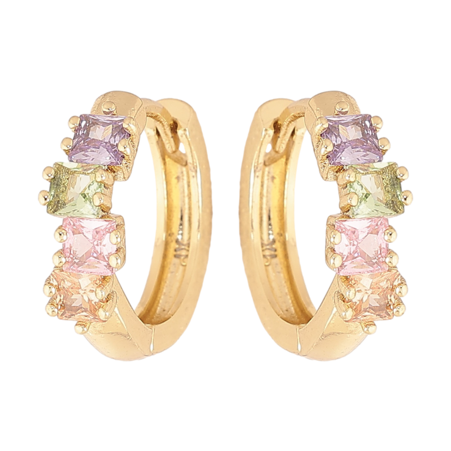 Сережки Xuping колір Позолота 14K колечка "Доріжки кольорових кристалів" фото №1