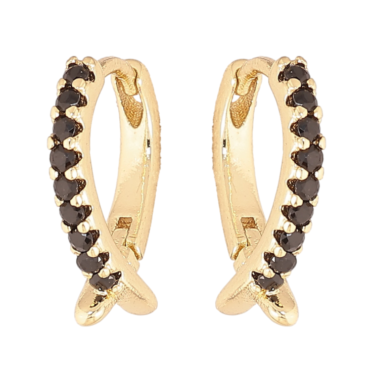 Сережки Xuping колір Позолота 14K колечка "Візерунок з доріжками чорних кристалів" фото №4