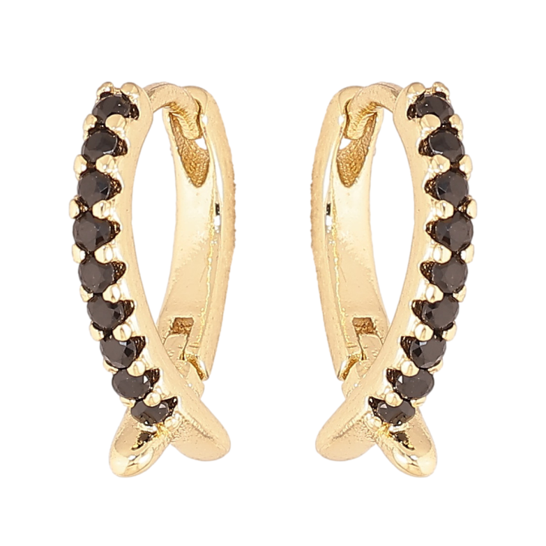 Сережки Xuping колір Позолота 14K колечка "Візерунок з доріжками чорних кристалів" фото №7