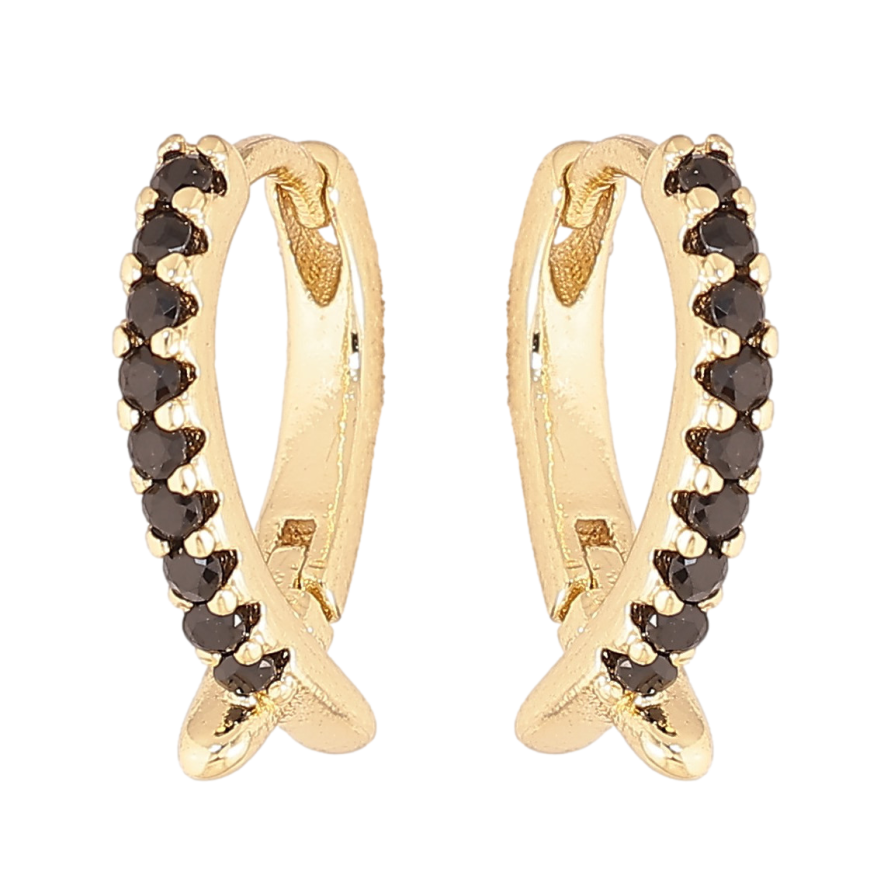 Сережки Xuping колір Позолота 14K колечка "Візерунок з доріжками чорних кристалів" фото №1