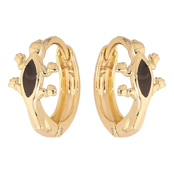 Сережки Xuping колір Позолота 14K колечка "Ящірка з чорною емаллю" фото №10