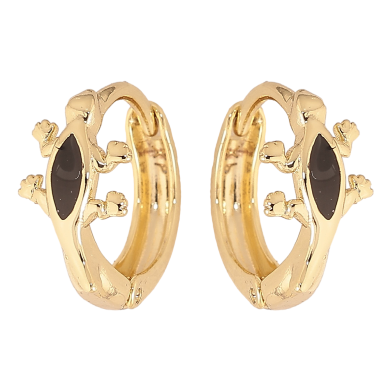 Сережки Xuping колір Позолота 14K колечка "Ящірка з чорною емаллю" фото №1