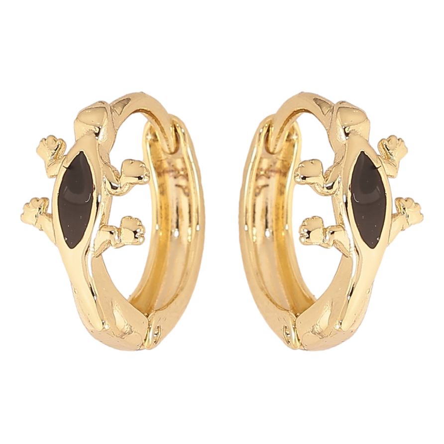 Сережки Xuping колір Позолота 14K колечка "Ящірка з чорною емаллю" фото №1