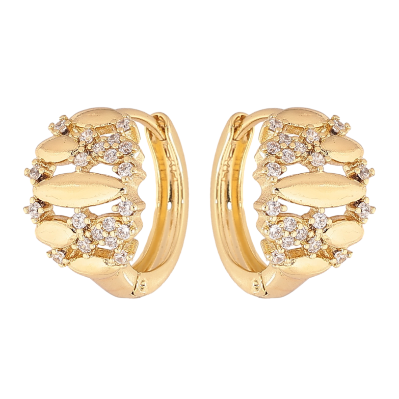 Сережки Xuping колір Позолота 14K колечка "Візерунок з кристалами" фото №2 Сережки Xuping колір Позолота 14K колечка "Візерунок з кристалами" фото №2