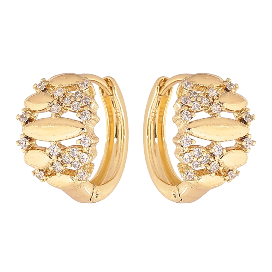 Сережки Xuping колір Позолота 14K колечка "Візерунок з кристалами" фото №1 Сережки Xuping колір Позолота 14K колечка "Візерунок з кристалами" фото №1